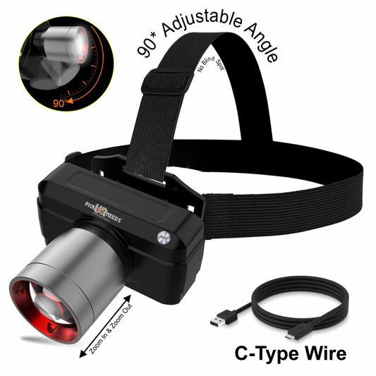 Pick Ur Needs Rechargeable Laser 200W Zoomable LED Head Lamp 1200mAh Battery 5 hrs Torch Emergency Light