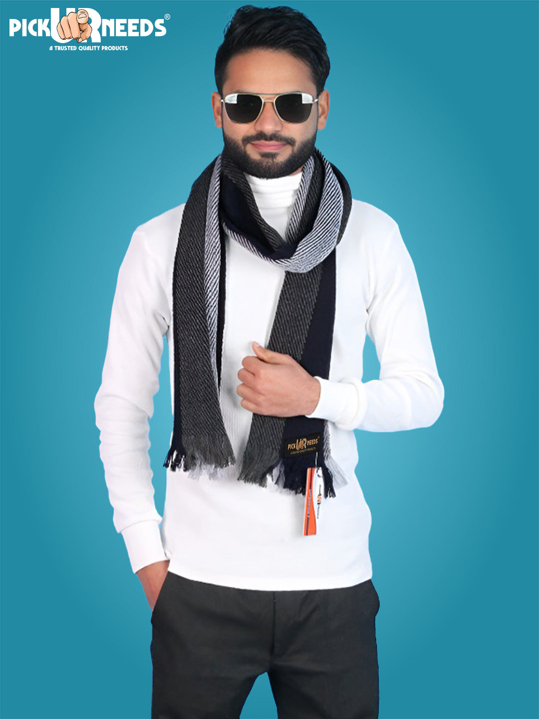 Pick Ur Needs Premium Men's Warm And Stylish Woolen Muffler With Multicolour Stripes And Stylish Tussles Ends
