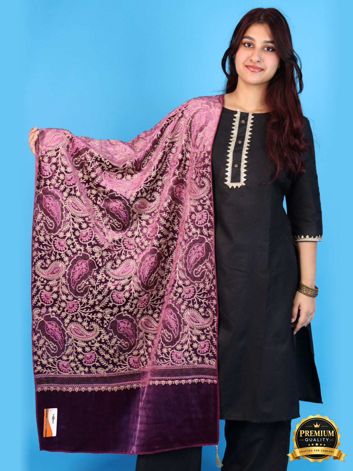 Pick Ur Needs Premium Winter Shawl for Women Ultra Soft & Cozy Warm Velvet Fabric with Rich Traditional Floral Design For Girls