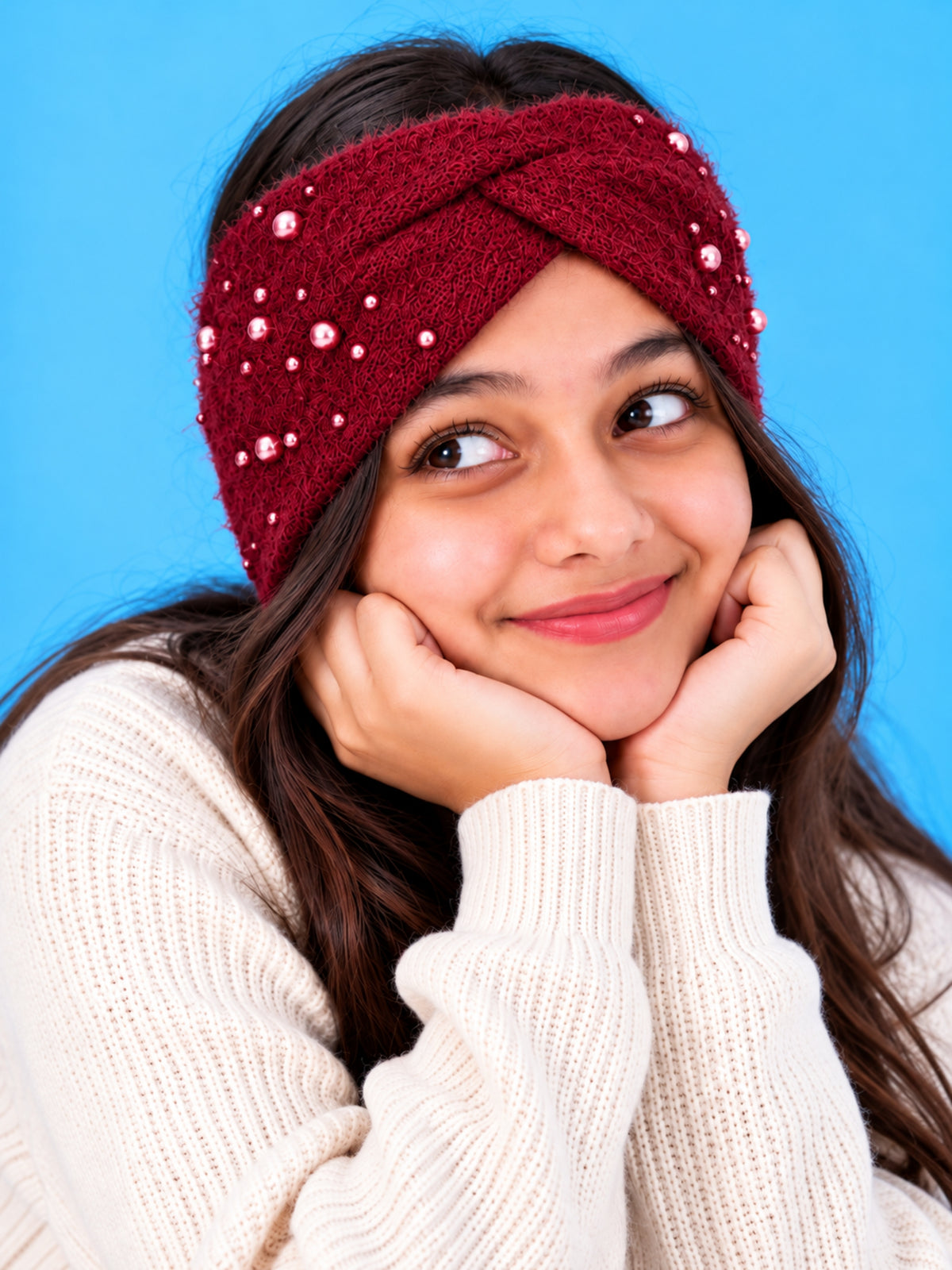 Pick Ur Needs Winter Ear Warmer Kanpatti Soft Woolen Headband with Elegant Pearl Design Warm Stretchable For Womens & Girls