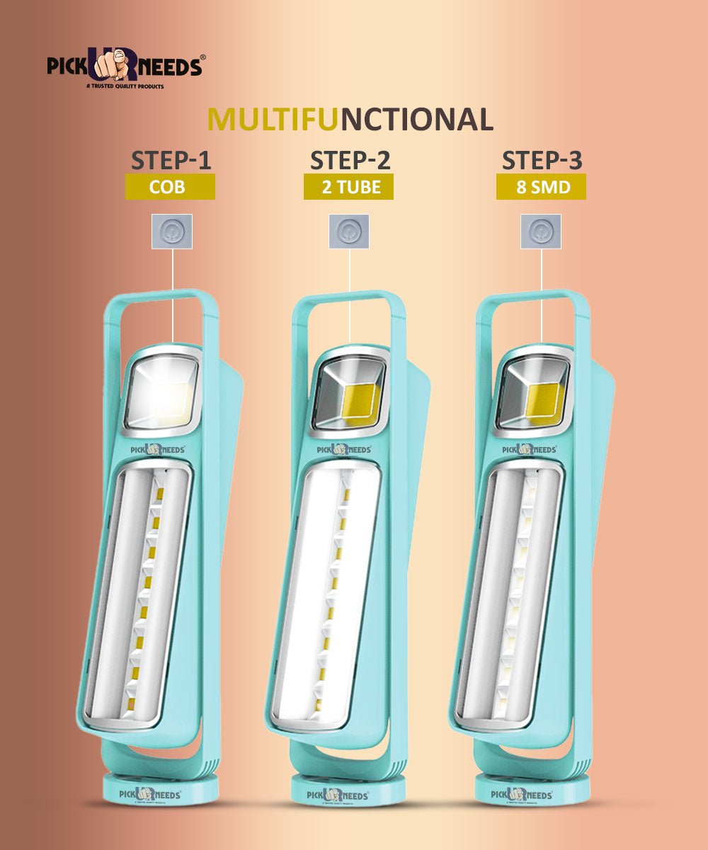 Pick Ur Needs Home Rechargeable Emergency 8 SMD+COB+2 Tube LED Floor Lantern Lamp With 8 hrs Lantern Emergency Light