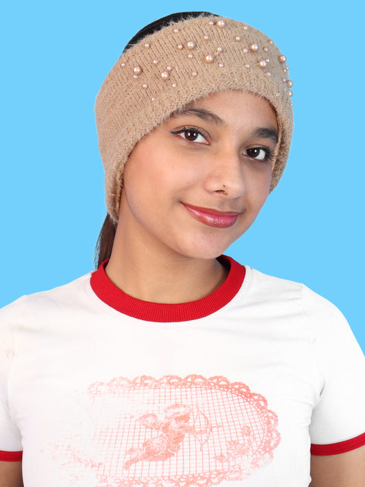 Pick Ur Needs Womens & Girls Soft Woolen Headband with Elegant Pearl Design Warm Stretchable Winter Ear Warmer Kanpatti.