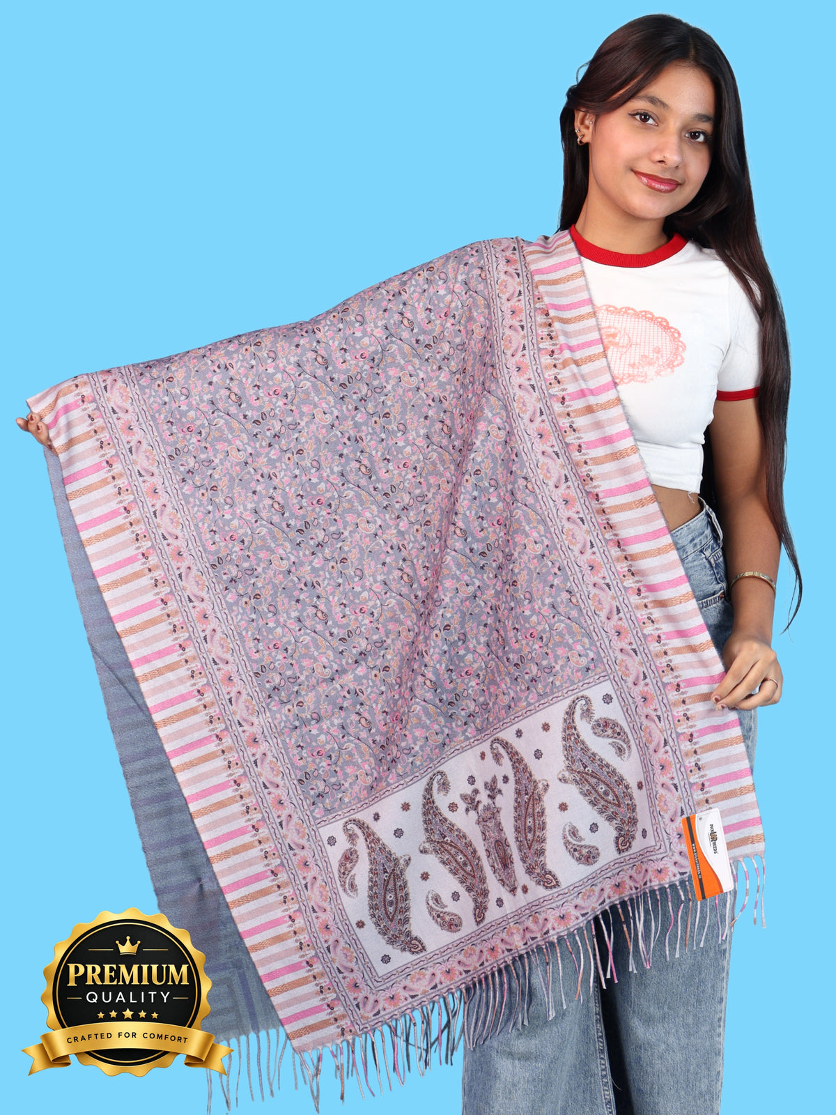Pick Ur Needs Women Winter Shawl & Muffler Soft Warm Floral Paisley Printed Stole with Tassels Stylish Lightweight Neck Wrap Scarf for Women & Girls