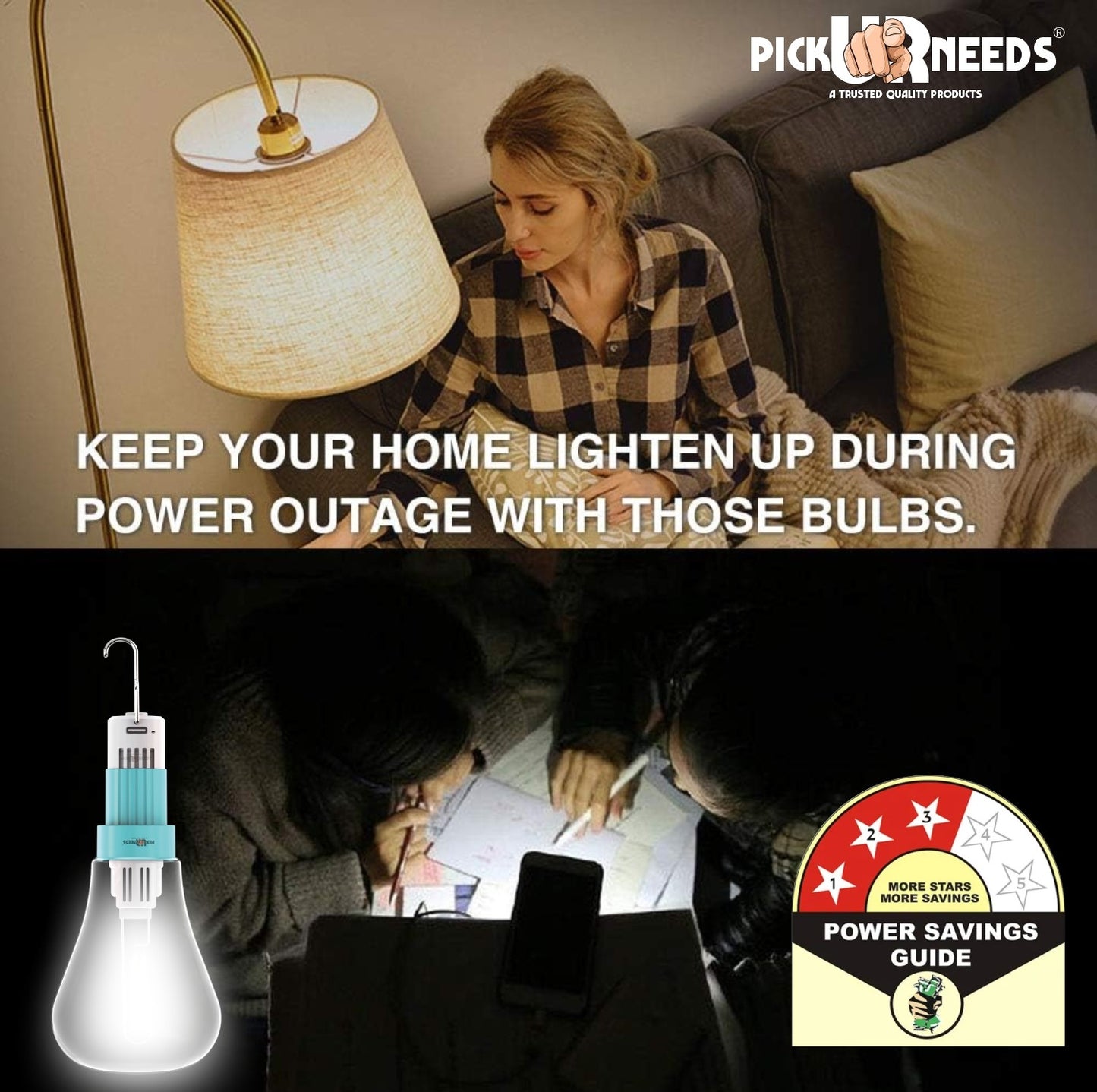 Pick Ur Needs 100W LED Rechargeable Light Bulb with 3 Modes, Ideal for Home, Outdoor,Powercuts 5 hrs Bulb Emergency Light