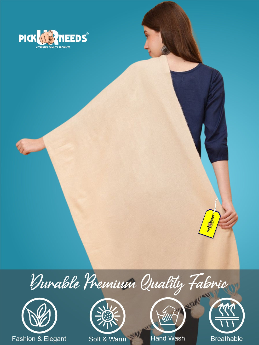 Pick Ur Needs Premium Women’s Wool Blend Scarf Soft Woolen Shawl Winter Stole with Tassels & Pom Poms