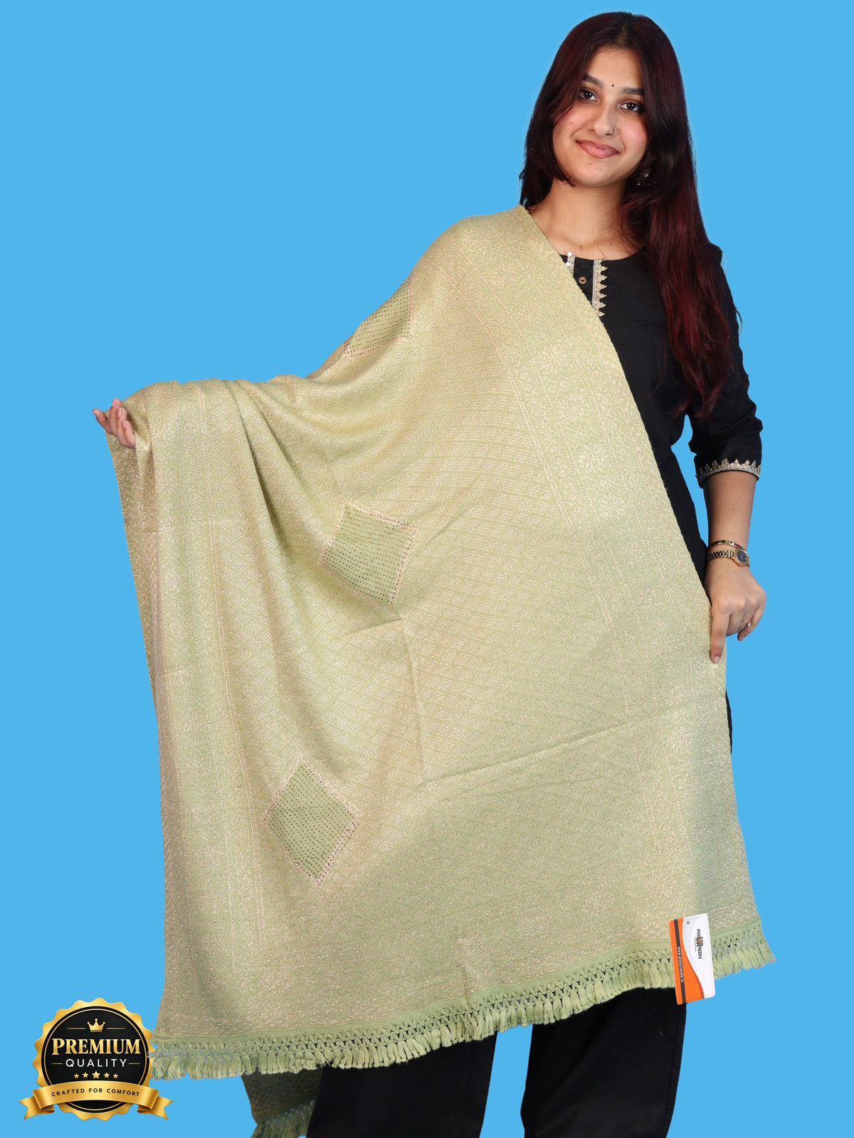 Pick Ur Needs Women & Girls Designer Shawl Stole with Elegant Woven Floral & Geometric Pattern, Soft Warm Winter Wrap with Fringed Border, Stylish Shoulder Scarf for Ladies