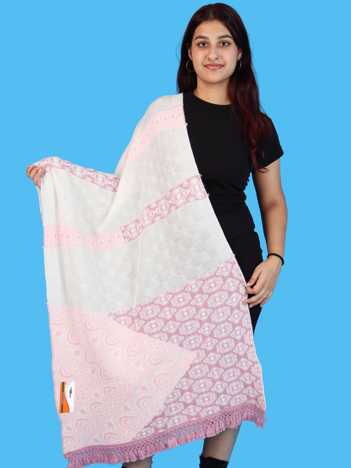Pick Ur Needs Winter Girls & Womens Woolen Shawl, Soft Warm Printed Wrap with Elegant Pattern & Fringe Border