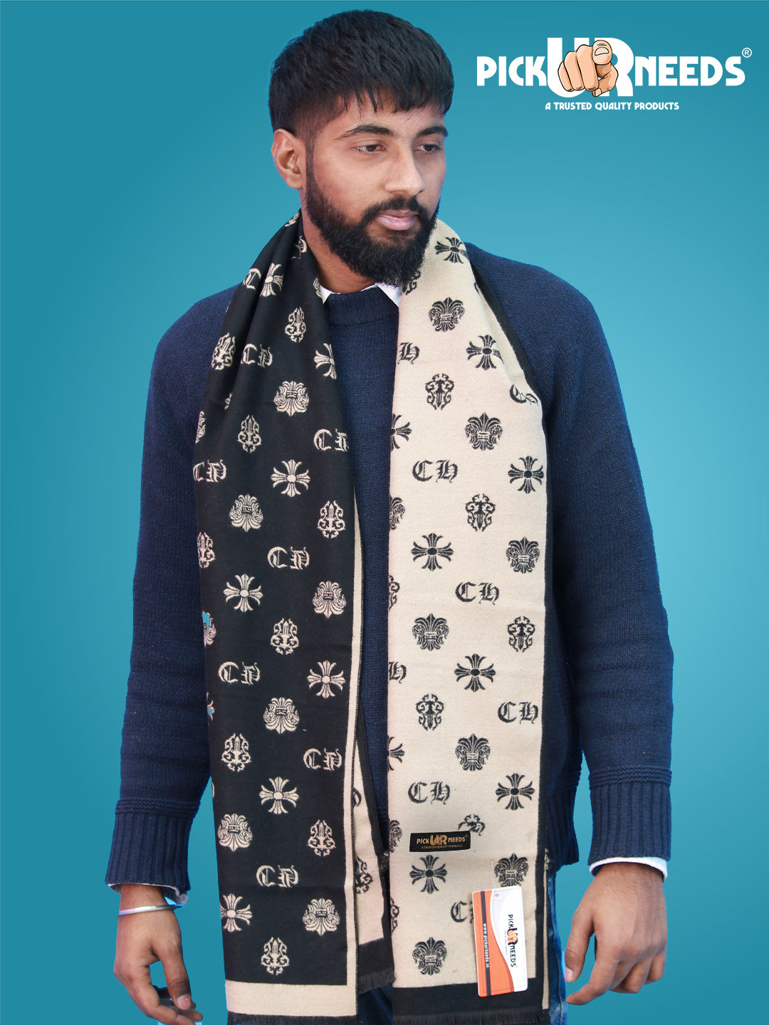 Pick Ur Needs Wool Blend Muffler for Men Soft Winter Scarf with Elegant Checks All-Day Comfort