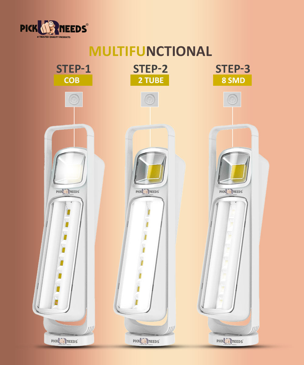 Pick Ur Needs Home Rechargeable Emergency 8 SMD+COB+2 Tube LED Floor Lantern Lamp With 8 hrs Lantern Emergency Light