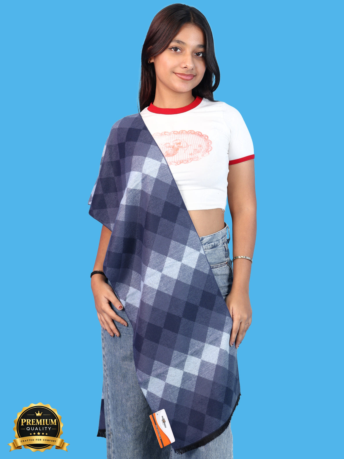 Pick Ur Needs Women & Girls Soft Woolen Checkered Muffler Warm Winter Neck Scarf with Stylish Checked Pattern