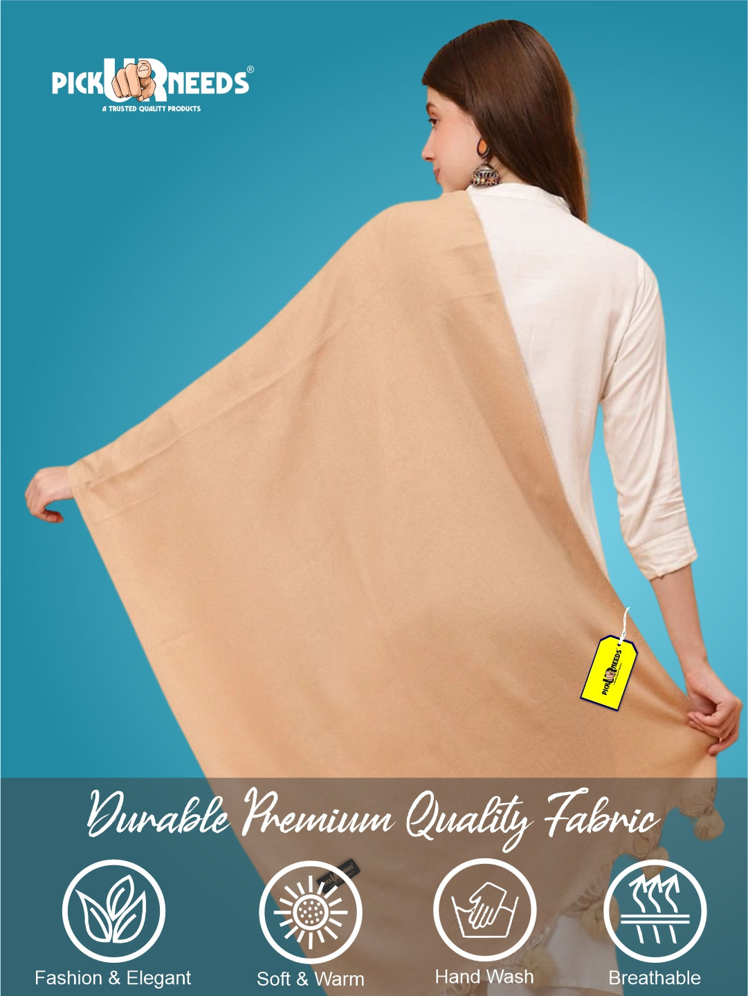 Pick Ur Needs Premium Women’s Wool Blend Scarf Soft Woolen Shawl Winter Stole with Tassels & Pom Poms