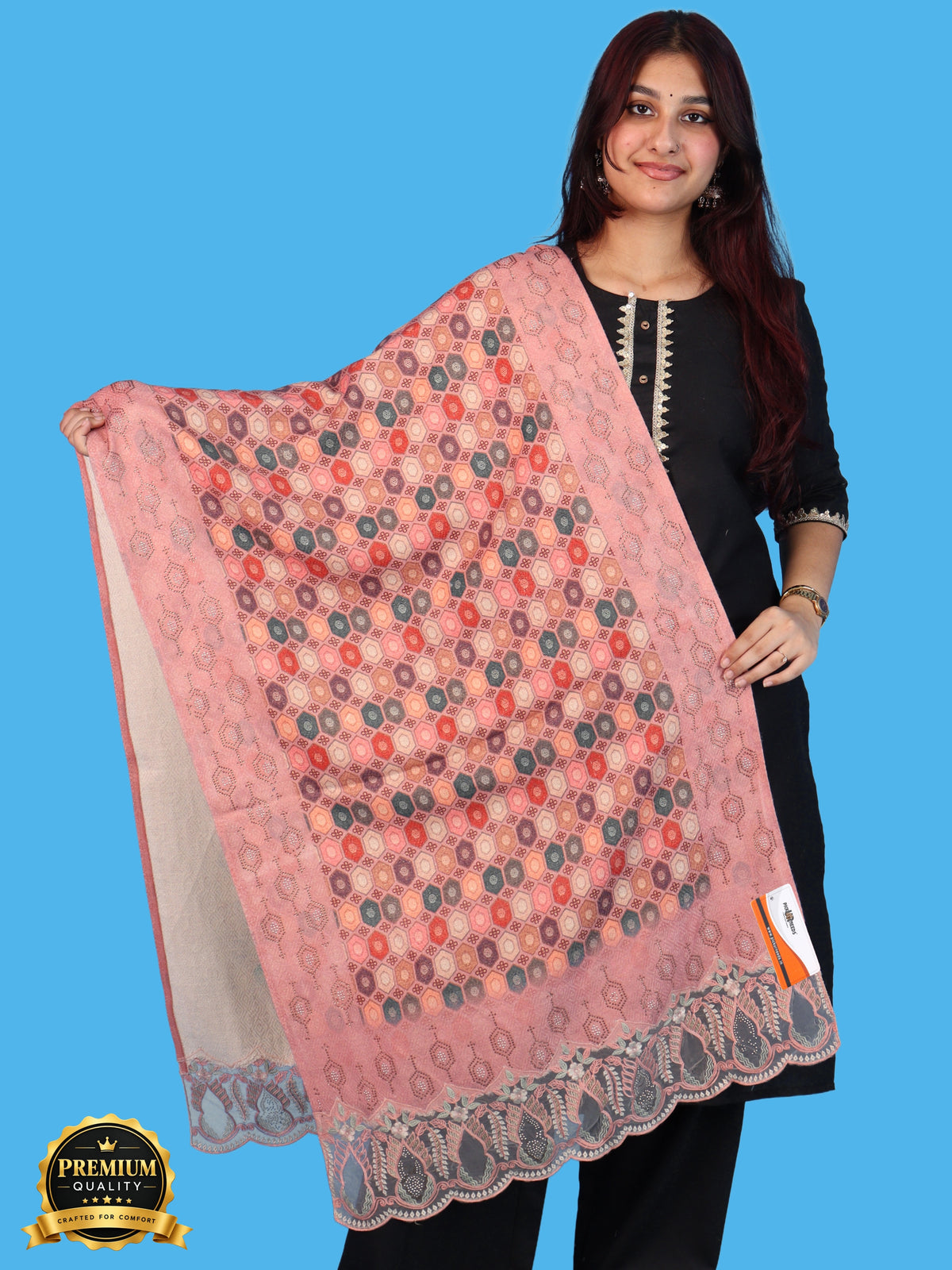 Pick Ur Needs Premium Stylish Womens & Girls Elegant Woolen Shawl Soft Warm Printed Stole with Lace Tassels