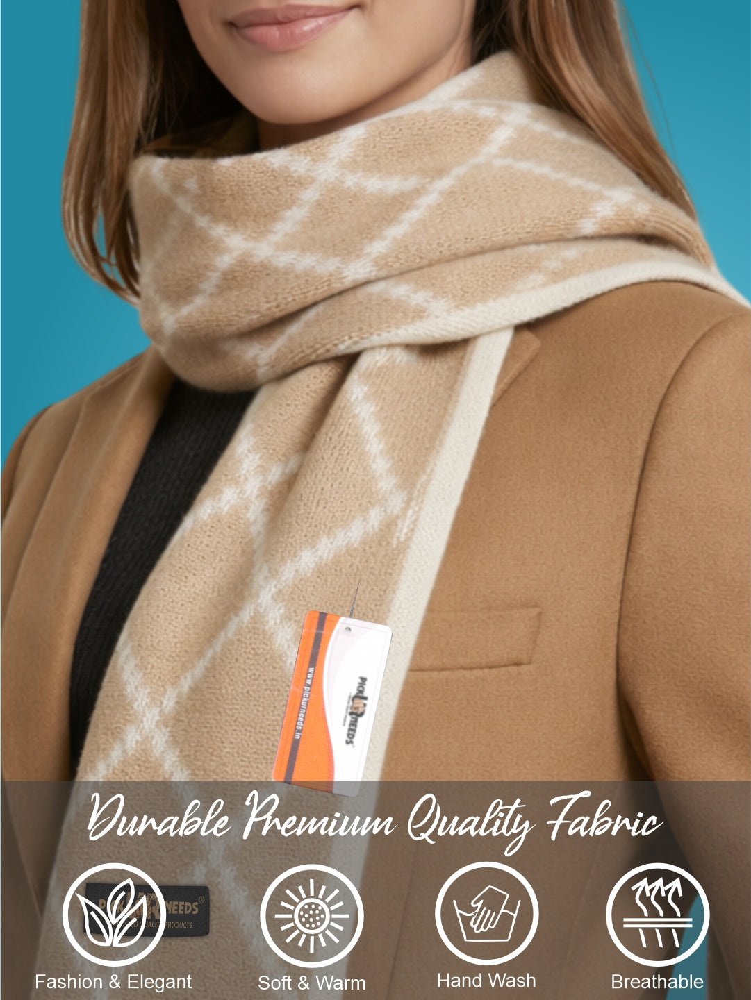 Pick Ur Needs Premium Winter Woolen Scarf for Women Designer Checkered Warm Muffler Soft, Stylish & Cozy Cold Weather Wrap