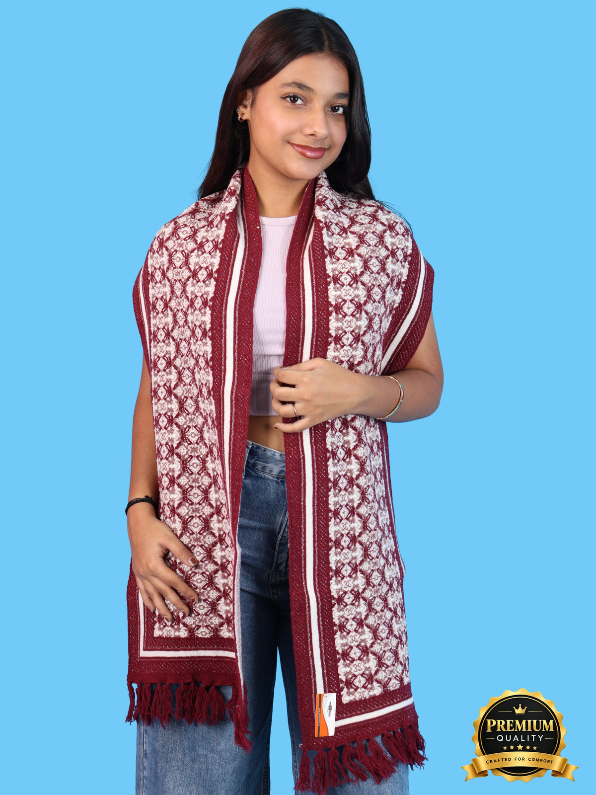 Pick Ur Needs Womens & Girls Super Soft Knitted Woolen Muffler Warm Winter Neck Scarf with Elegant Printed Design & Tassels
