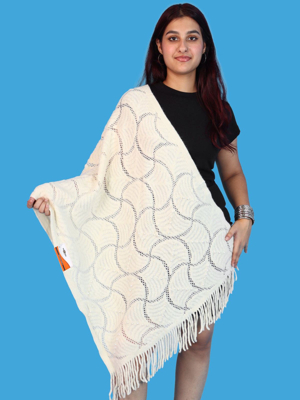 Pick Ur Needs Women & Girls Winter Warm Woolen Shawl Stole with Pearl Work & Fringes – Soft Stylish Wrap