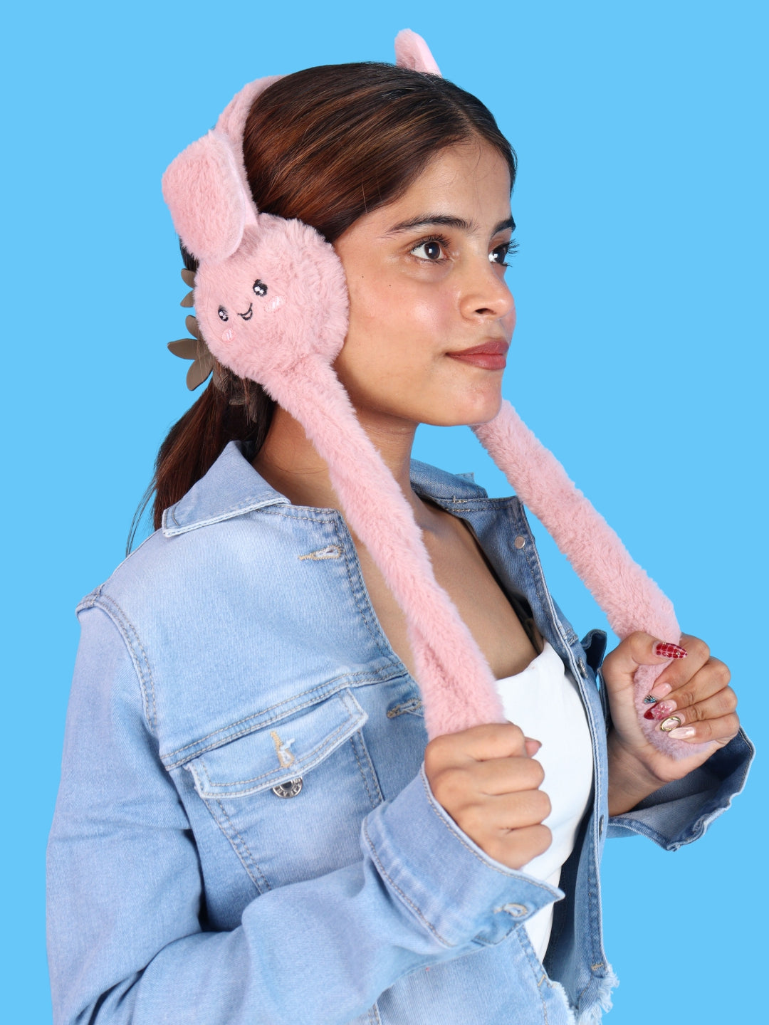 Pick Ur Needs Plush Bunny Cute Earmuffs for Girls & Women with RGB LED Lights,Ultra Soft Warm Winter Moving Flapping Ears Muffs