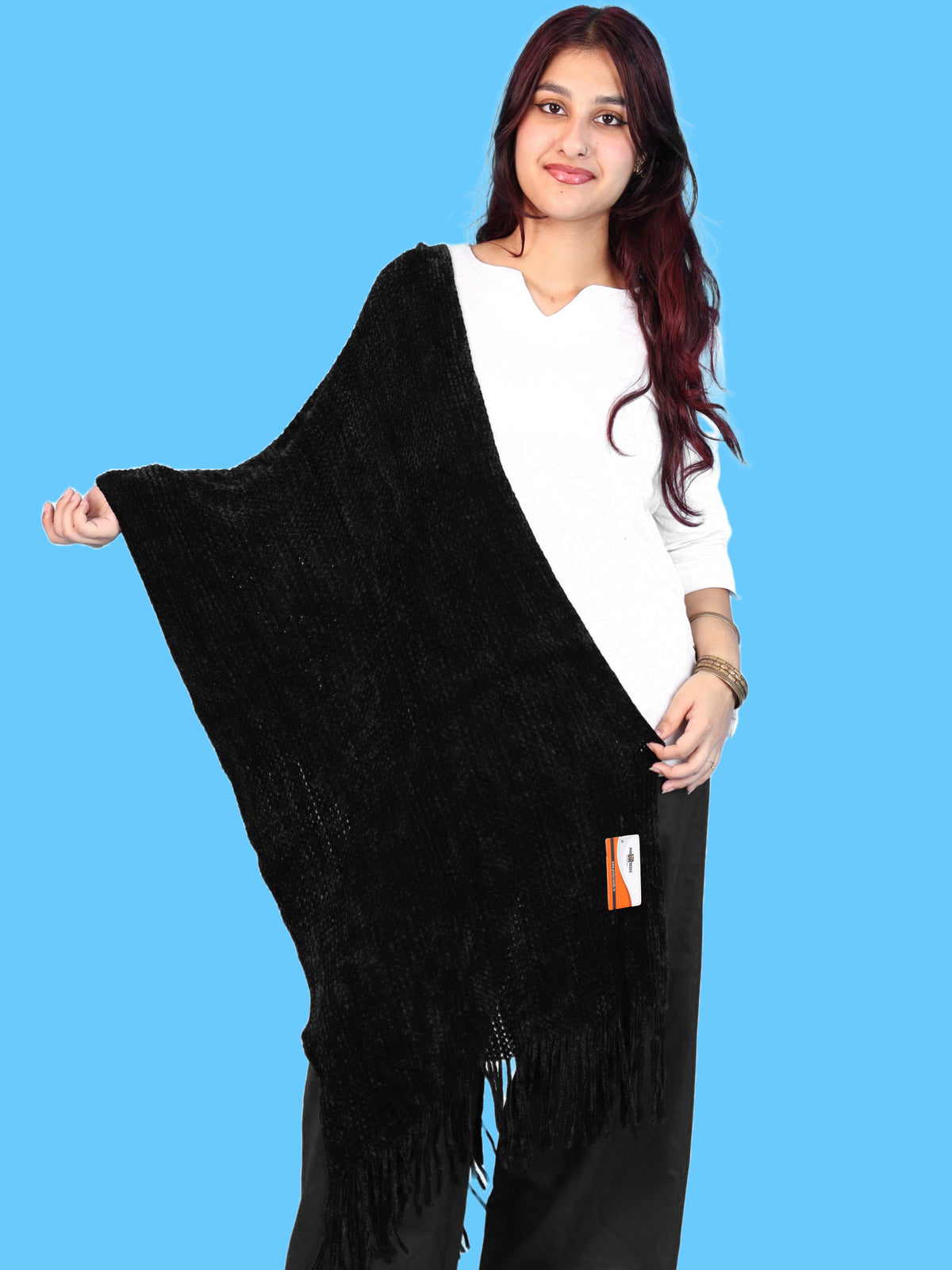 Pick Ur Needs Womens Winter shawl with Soft Plush Texture & Long Fringe Detailing Elegant Wrap for Ladies & Girls Cozy Seasonal Shoulder Cover for Casual, Ethnic & Western Outfits