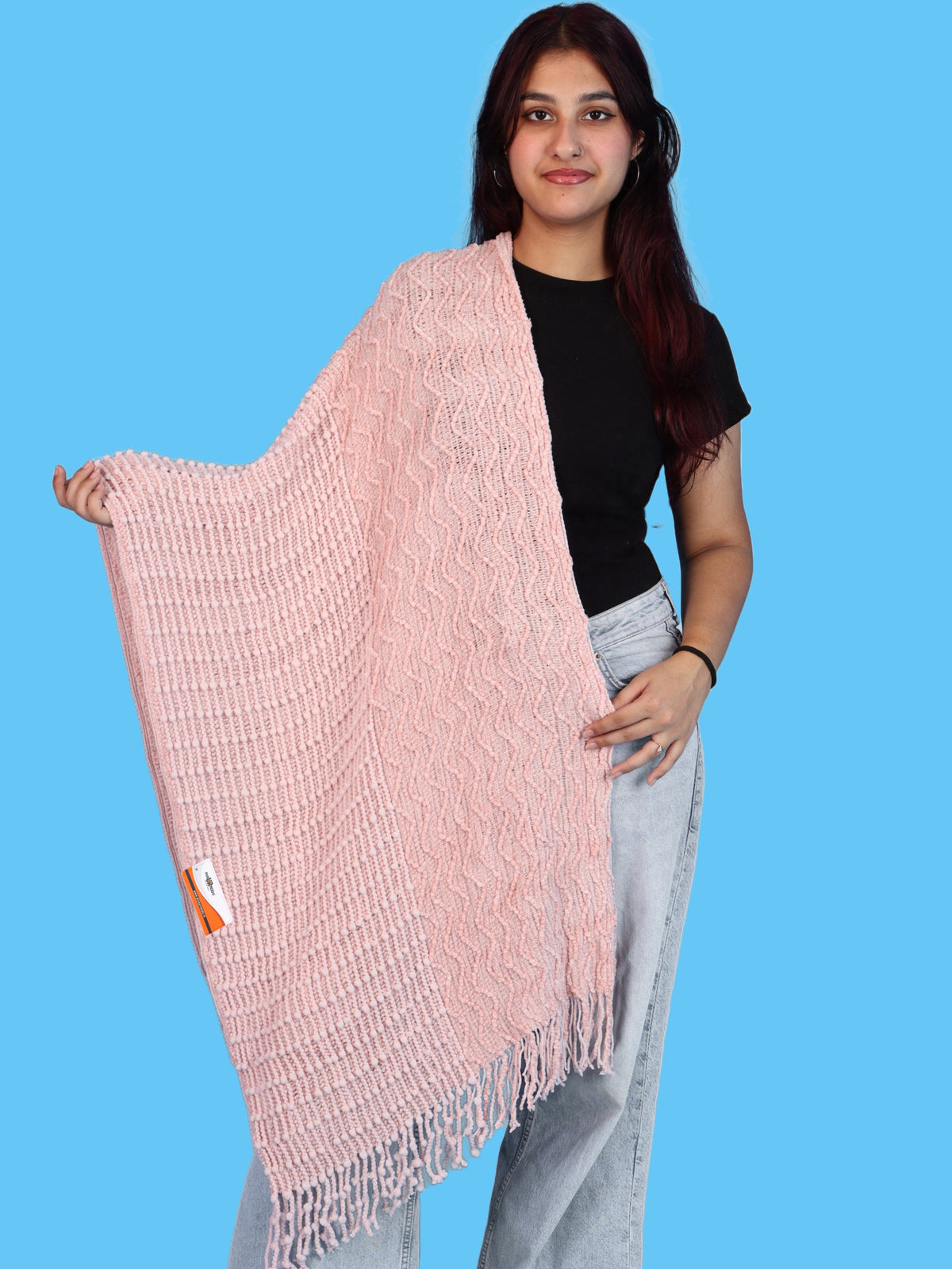Pick Ur Needs Premium Winter Stole & Muffler for Women Soft Woven Textured Wrap with Elegant Fringes Warm Shawl