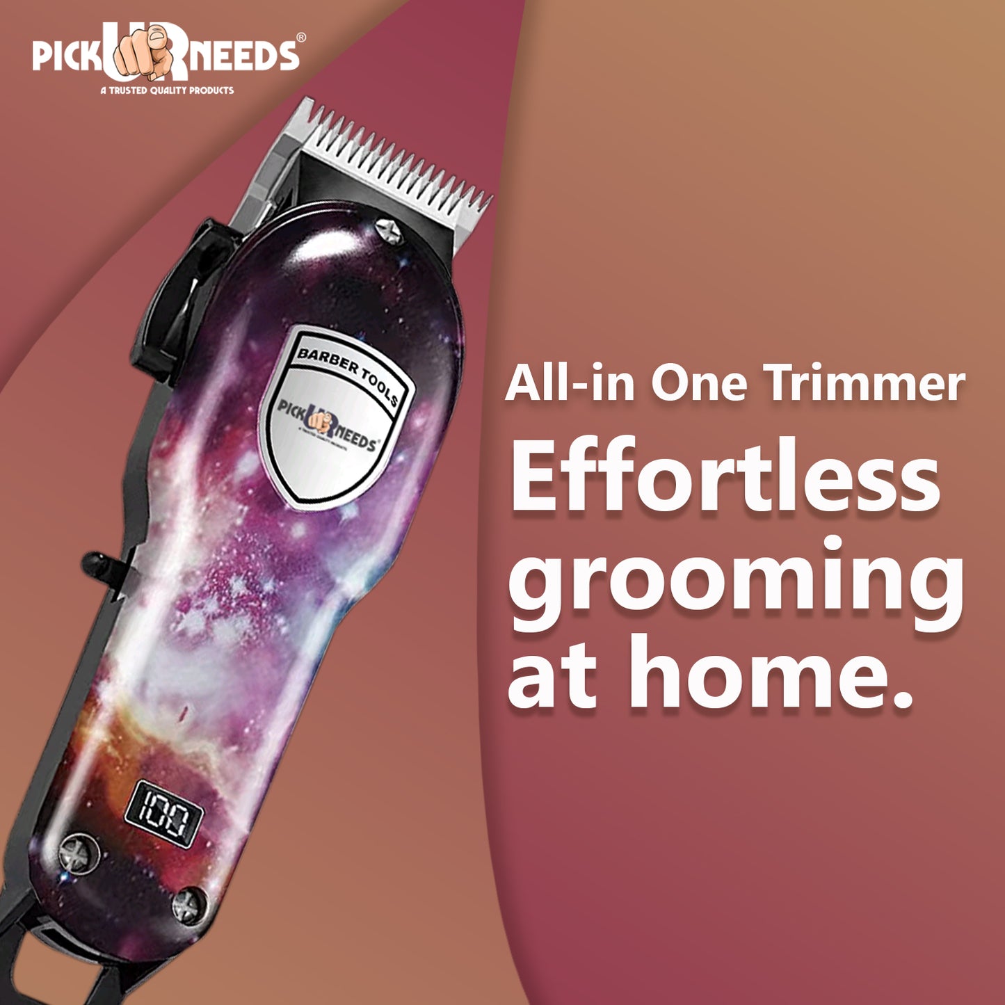 Pick Ur Needs Rechargeable Hair Trimmer/Clipper For Men With Display 8 In 1 Professional Blade Trimmer 180 min Runtime 8 Length Settings  (Multicolor)