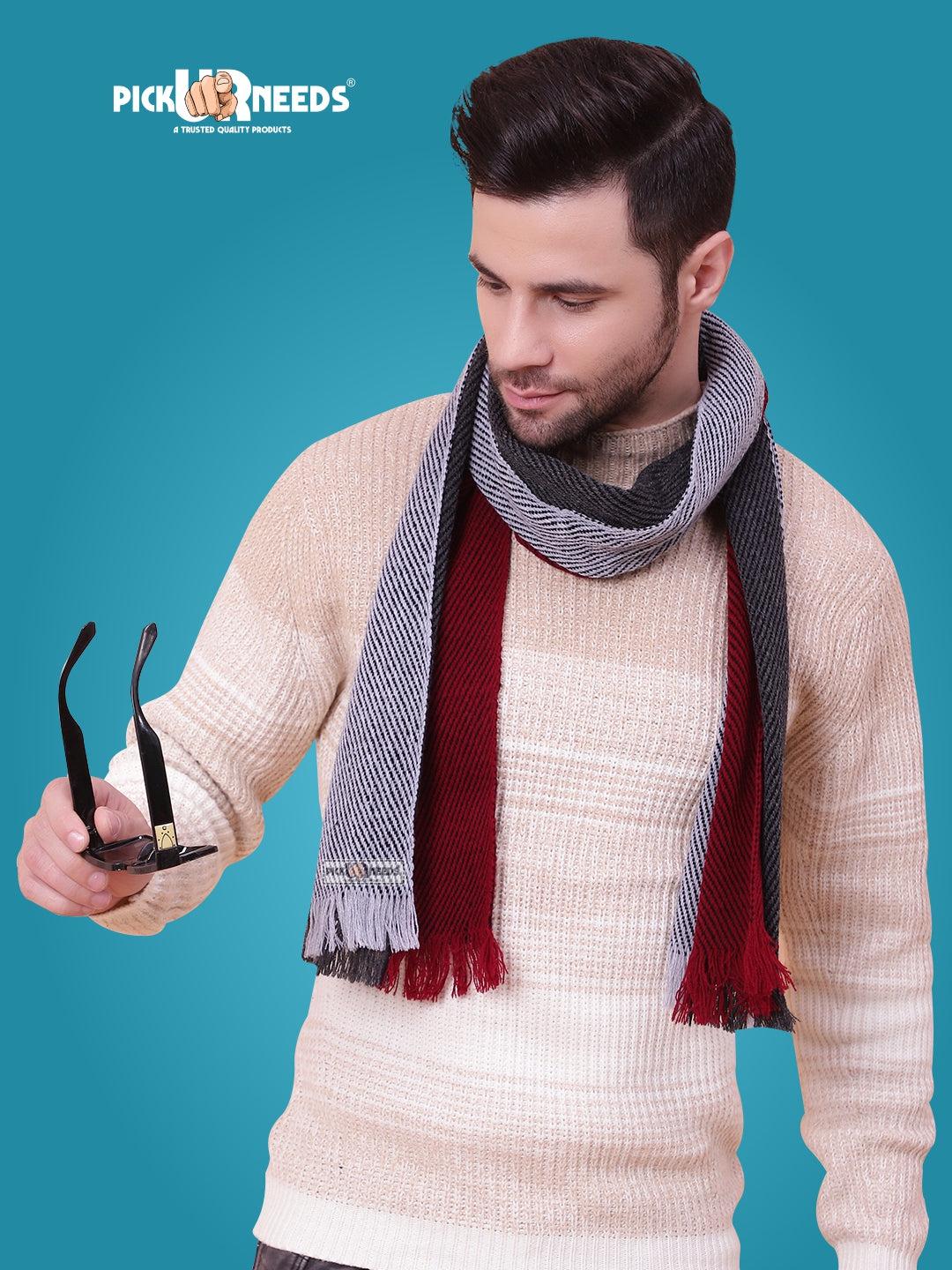 Pick Ur Needs Premium Men's Warm And Stylish Woolen Muffler With Multicolour Stripes And Stylish Tussles Ends