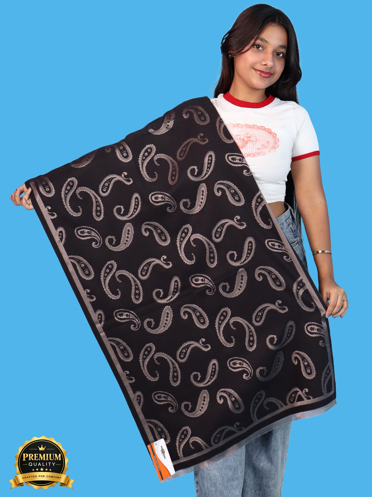 Pick Ur Needs Women & Girls Reversible 2 in 1 Woolen Muffler Soft Warm Dual Side Winter Scarf with Elegant Paisley Pattern