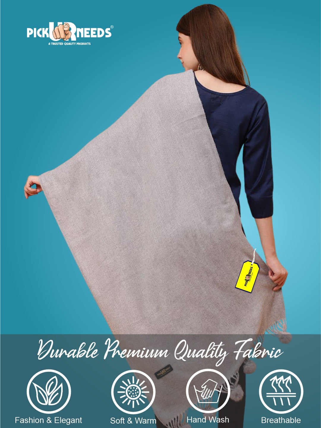 Pick Ur Needs Premium Women’s Wool Blend Scarf Soft Woolen Shawl Winter Stole with Tassels & Pom Poms