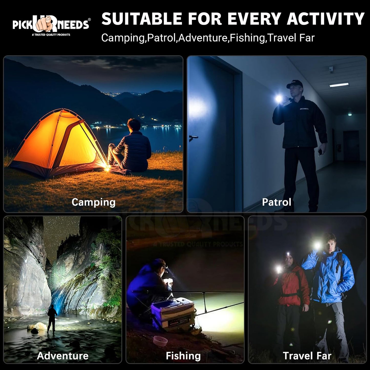 Pick Ur Needs 100W Rechargeable Zoomable Mini Pocket Torch With 3 Mode Light+Side RWB COB 3 hrs Torch Emergency Light (Black)
