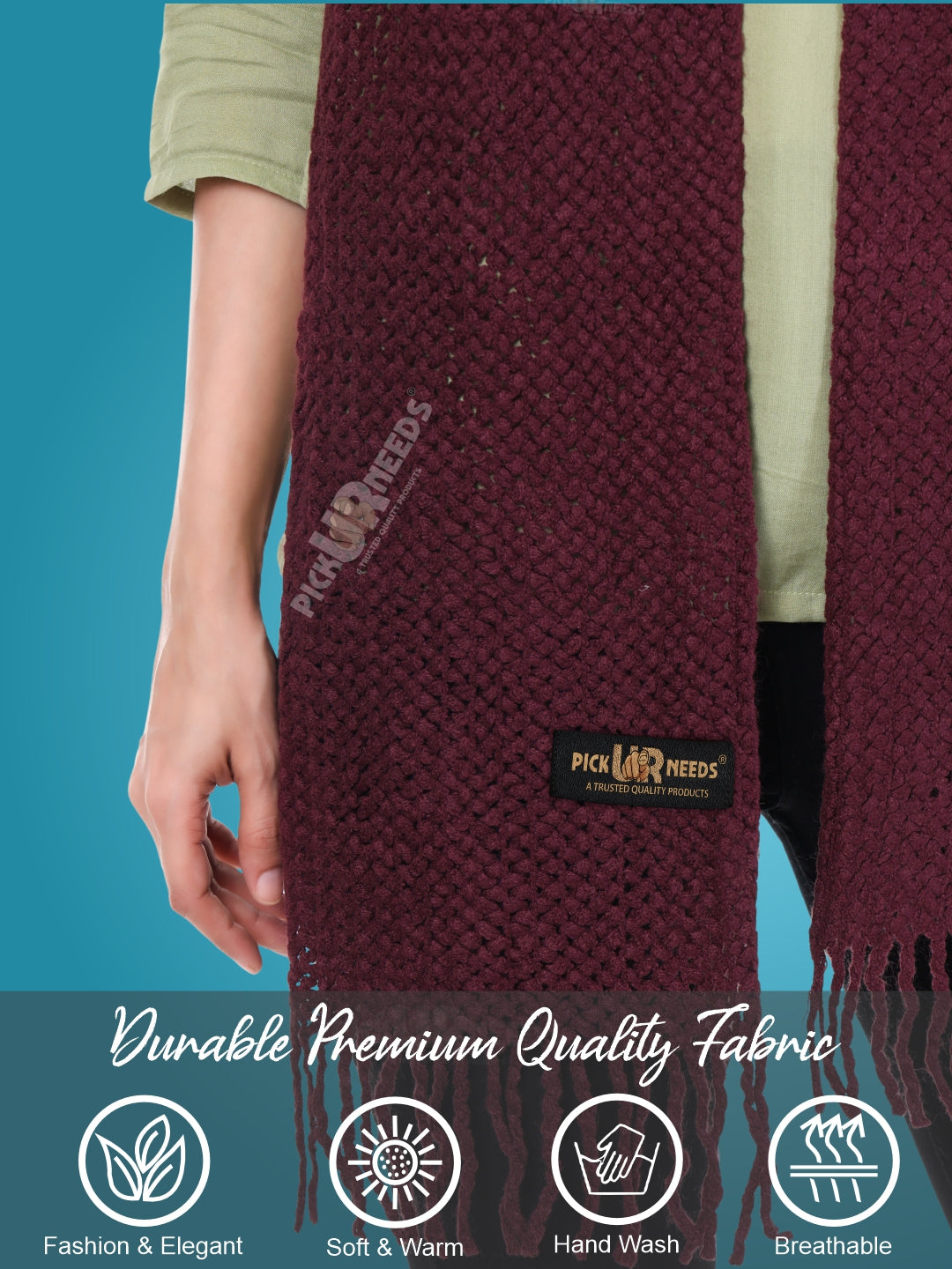 Pick Ur Needs Women's Chunky Knit Scarf  Soft, Warm & Breathable Winter Muffler  Unisex Solid Tan Textured Knit with Fringes