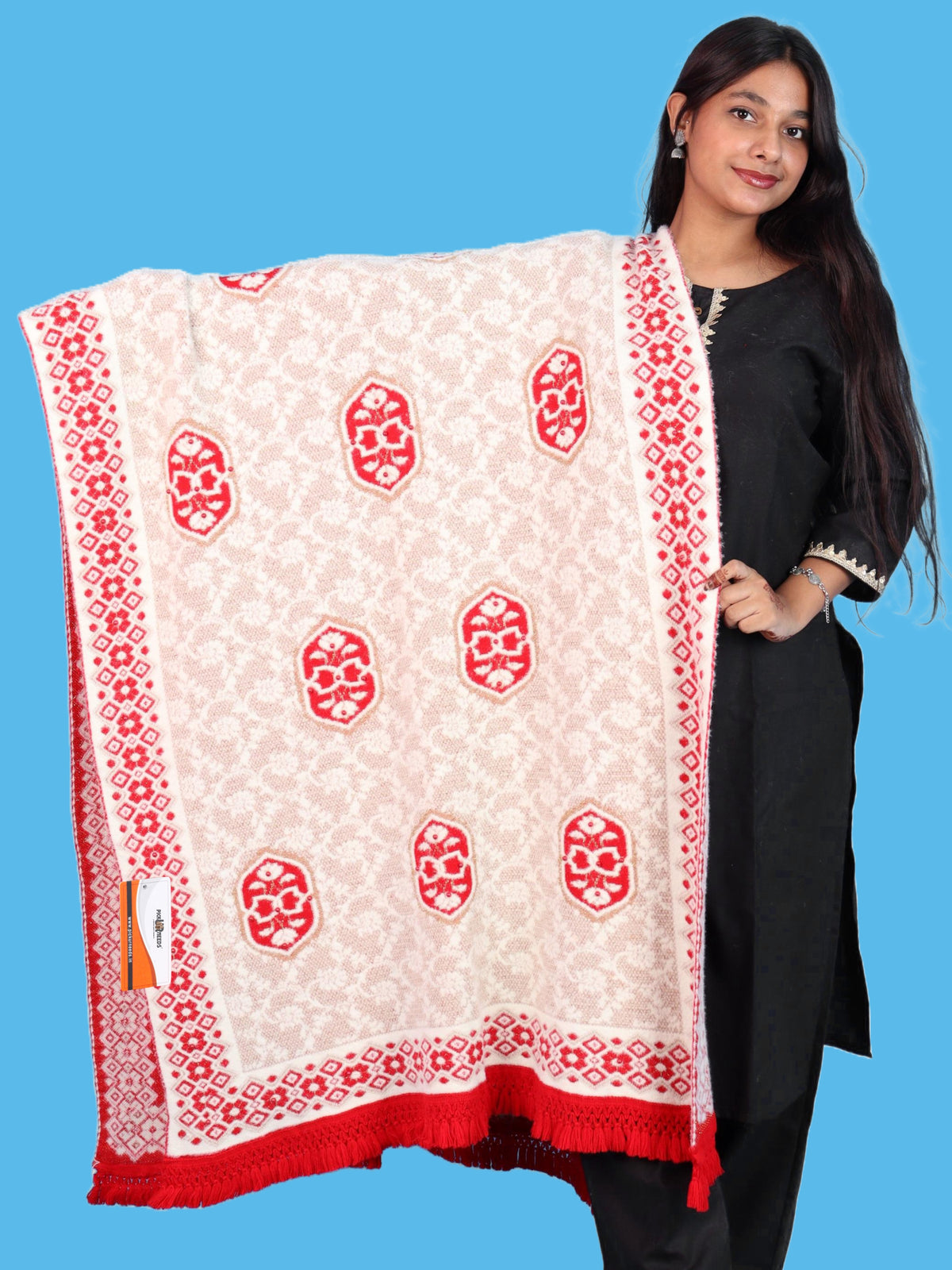 Pick Ur Needs Printed Women’s Woolen Shawl with Elegant Floral Pattern & Fur Border