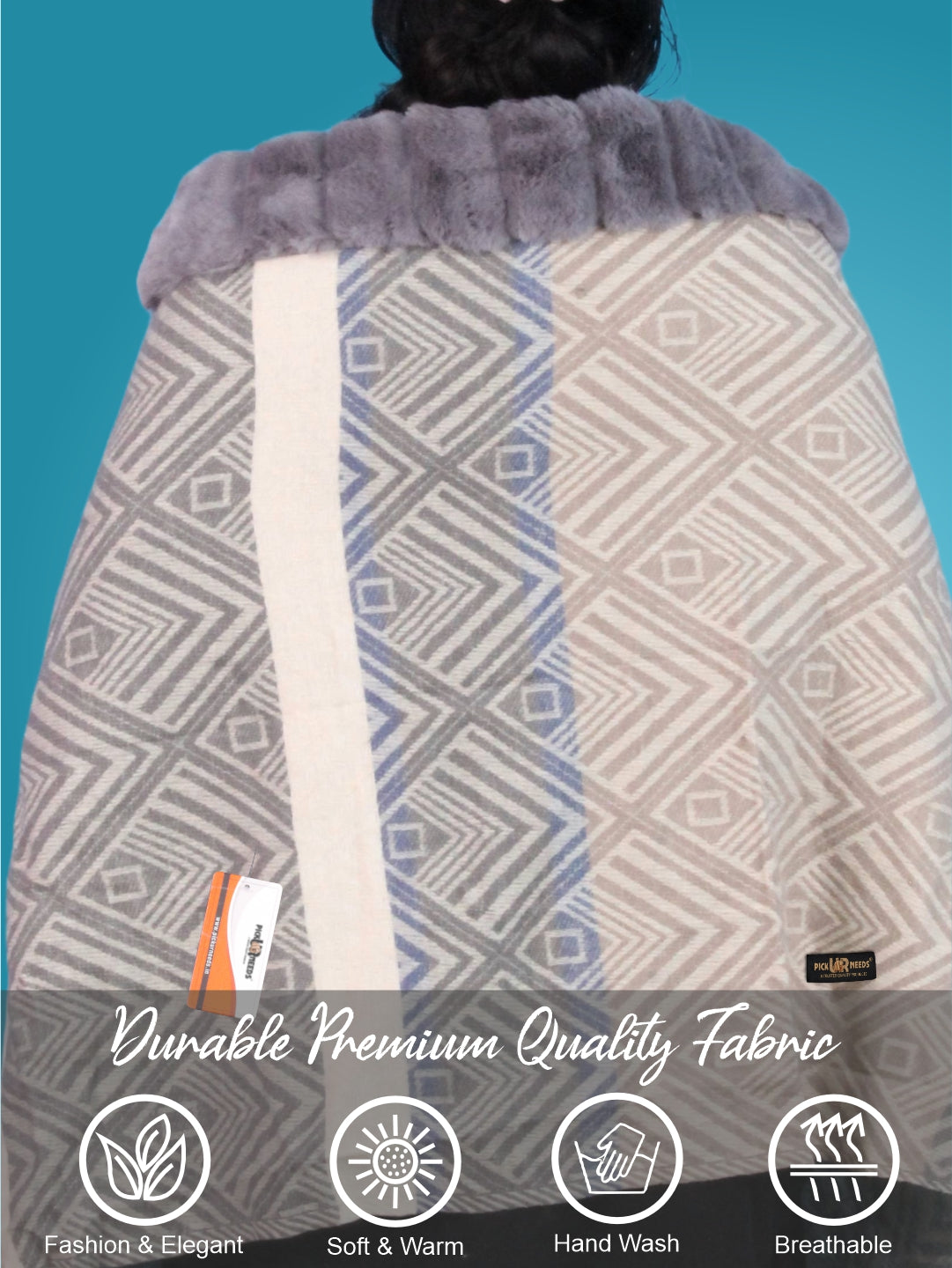 Pick Ur Needs Women's Winter Geometric Printed Faux Fur Border Shawl with Tassels  Soft Warm Wrap Stole for Casual, Party & Travel
