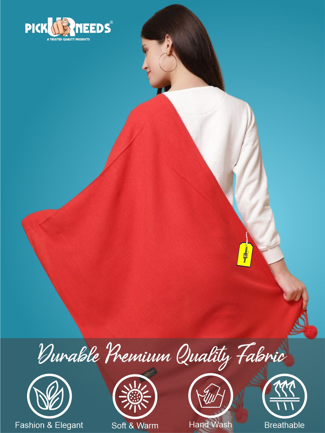 Pick Ur Needs Premium Women’s Wool Blend Scarf Soft Woolen Shawl Winter Stole with Tassels & Pom Poms