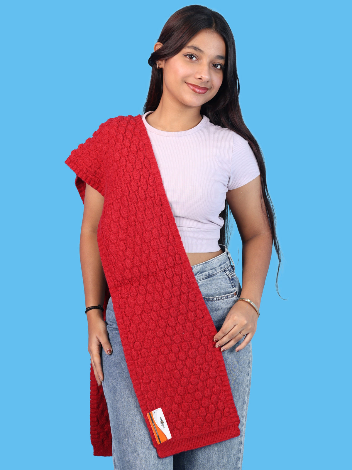 Pick Ur Needs Women and Girls Knitted Winter Muffler, Textured Woollen Scarf with Elegant Woven Pattern, Soft Warm Lightweight Neck Wrap