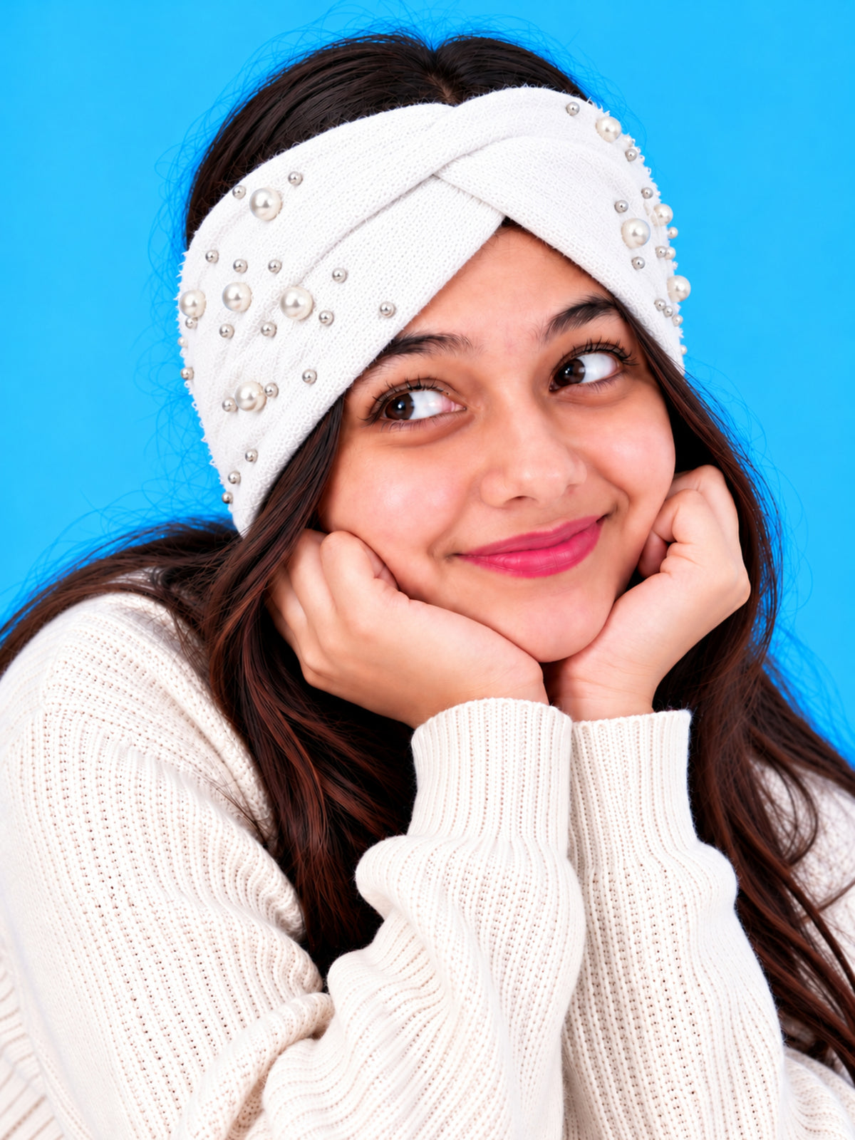 Pick Ur Needs Winter Ear Warmer Kanpatti Soft Woolen Headband with Elegant Pearl Design Warm Stretchable For Womens & Girls