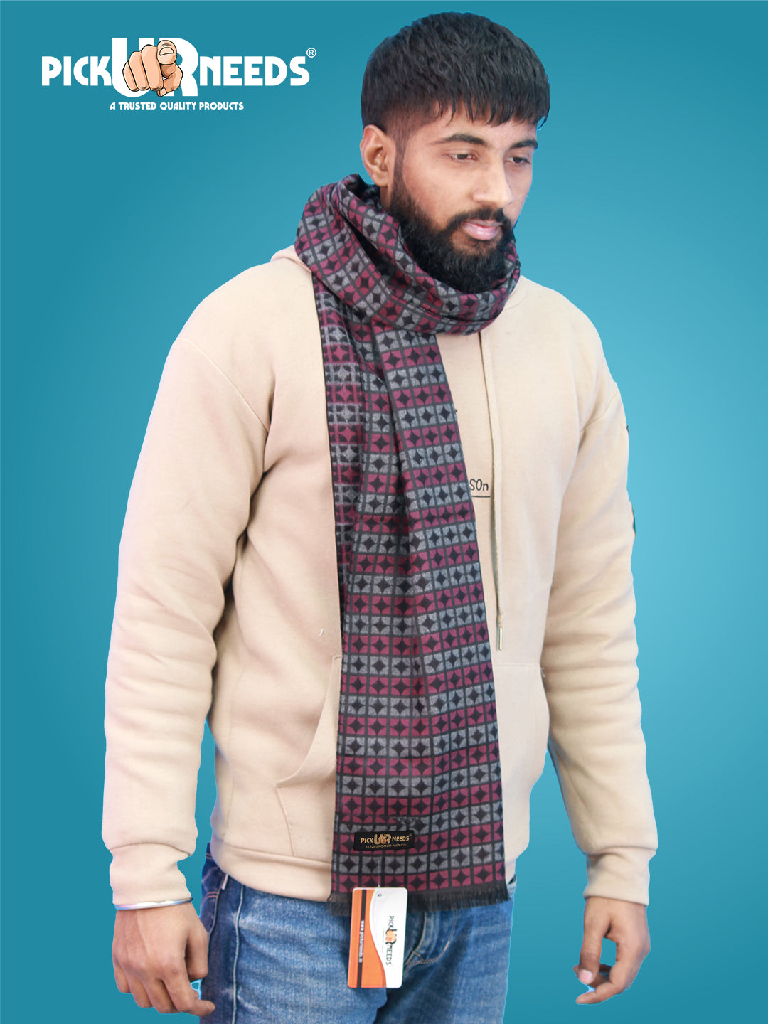 Pick Ur Needs Wool Blend Muffler for Men Soft Winter Scarf with Elegant Checks All-Day Comfort