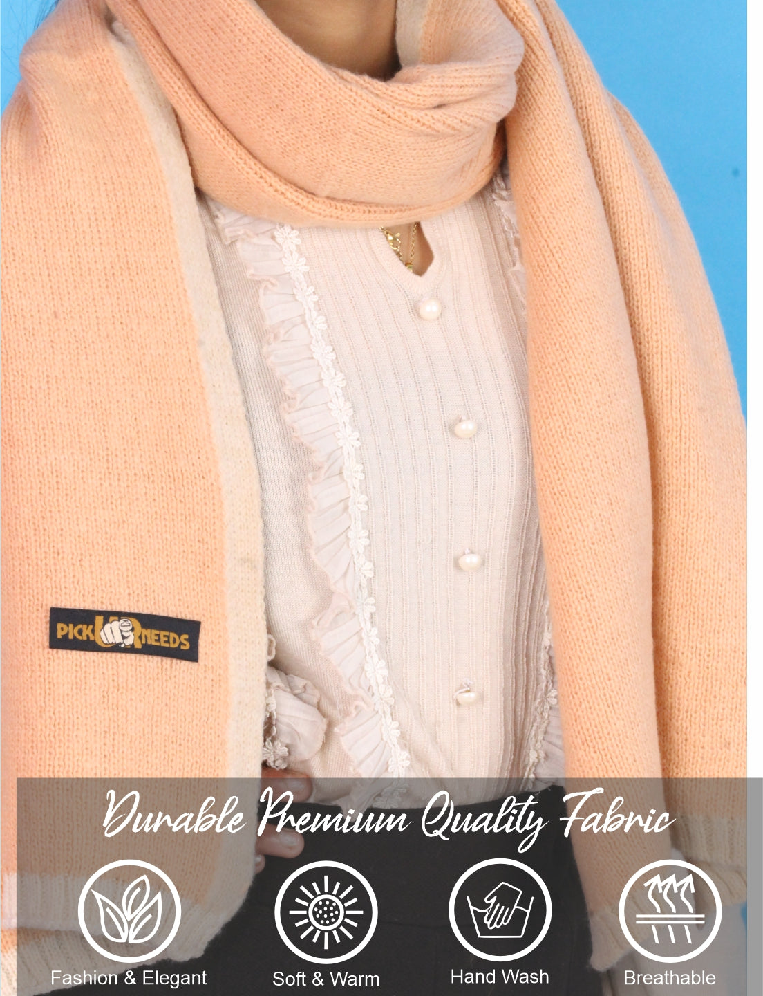 Pick Ur Needs Women's Knit Shawl Wrap with Border Soft, Warm & Lightweight Winter Stole Elegant Tan Bordered Scarf for Girls