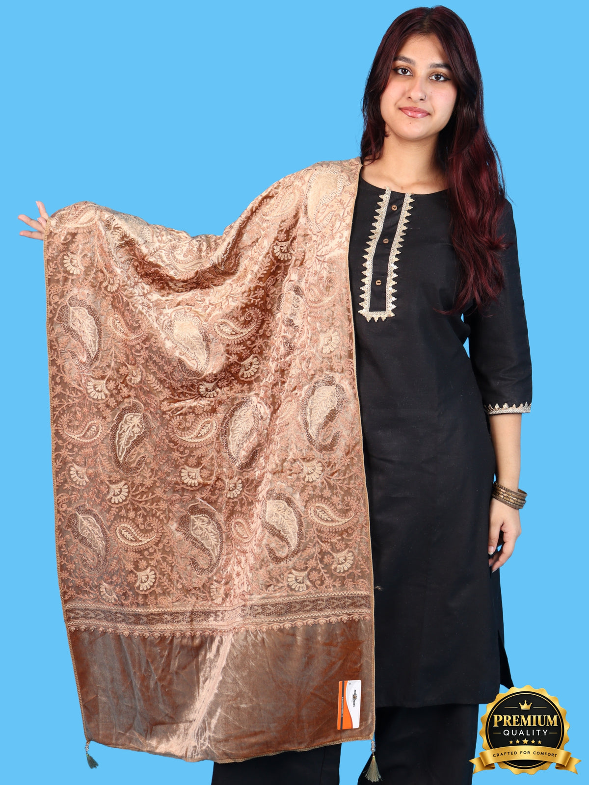 Pick Ur Needs Premium Winter Shawl for Women Ultra Soft & Cozy Warm Velvet Fabric with Rich Traditional Floral Design For Girls