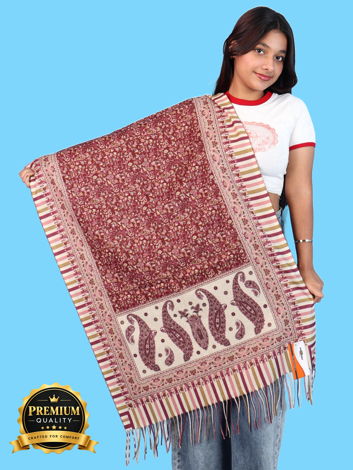 Pick Ur Needs Women Winter Shawl & Muffler Soft Warm Floral Paisley Printed Stole with Tassels Stylish Lightweight Neck Wrap Scarf for Women & Girls