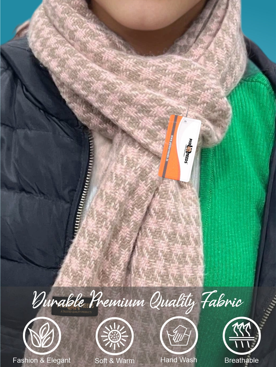 Pick Ur Needs Cashmere Premium Checkered Scarf for Women Soft Winter Muffler with Fringe