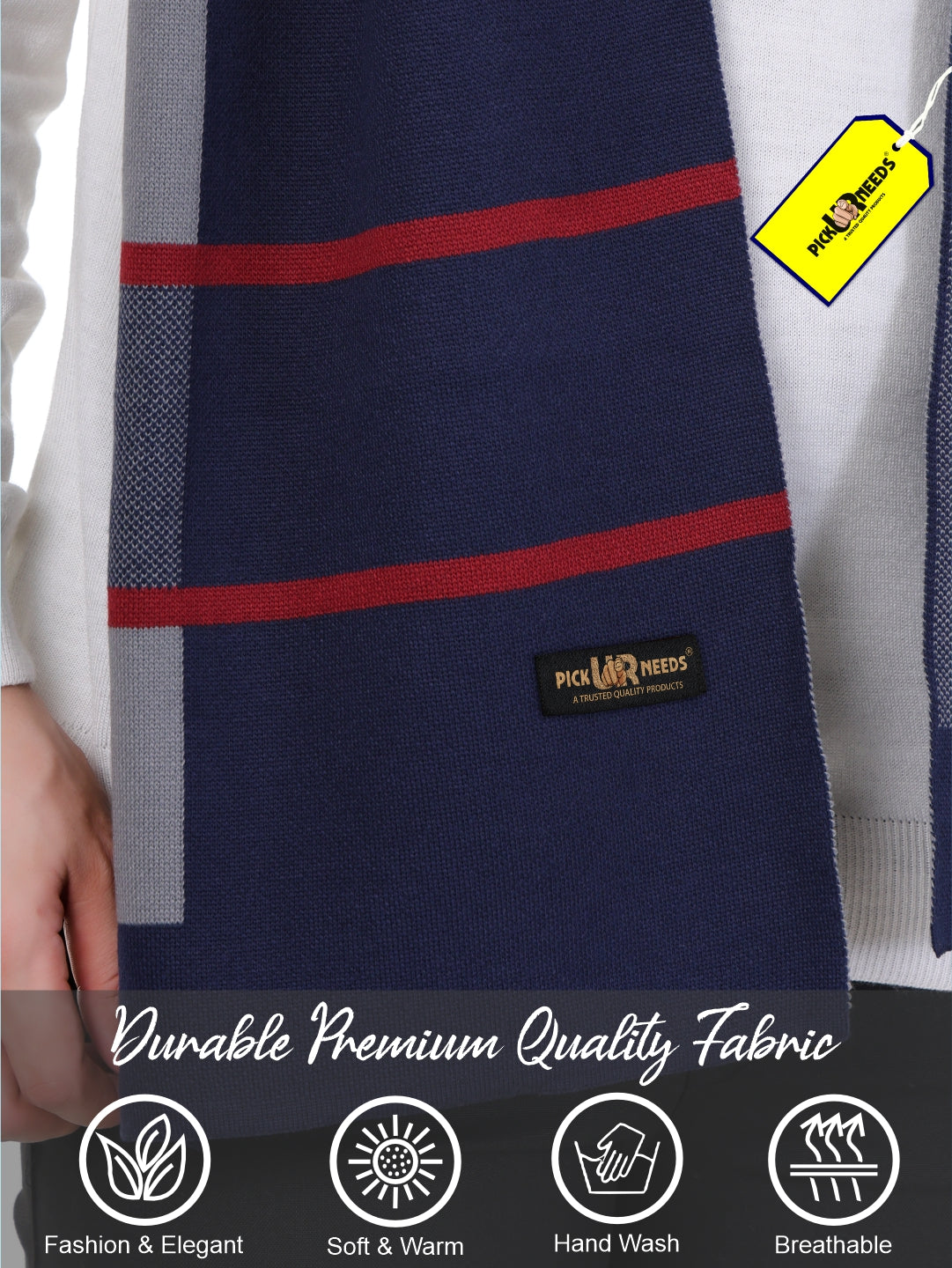 Pick Ur Needs Men’s Premium Winter Wool Muffler – Soft & Warm Knitted Scarf for Casual, Office & Travel Stylish Stripe Design