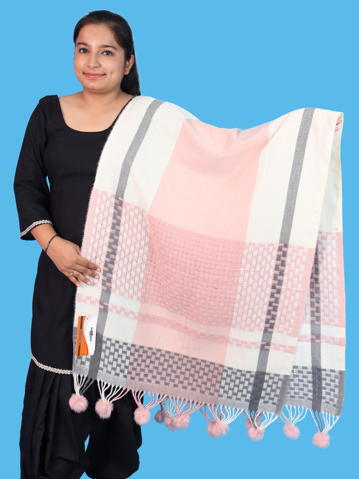 Pick Ur Needs Women Designer Winter Shawl with Geometric Checkered Pattern Shoulder Wrap with Tassels Stylish Stole for Girls Party, Casual & Ethnic Wear