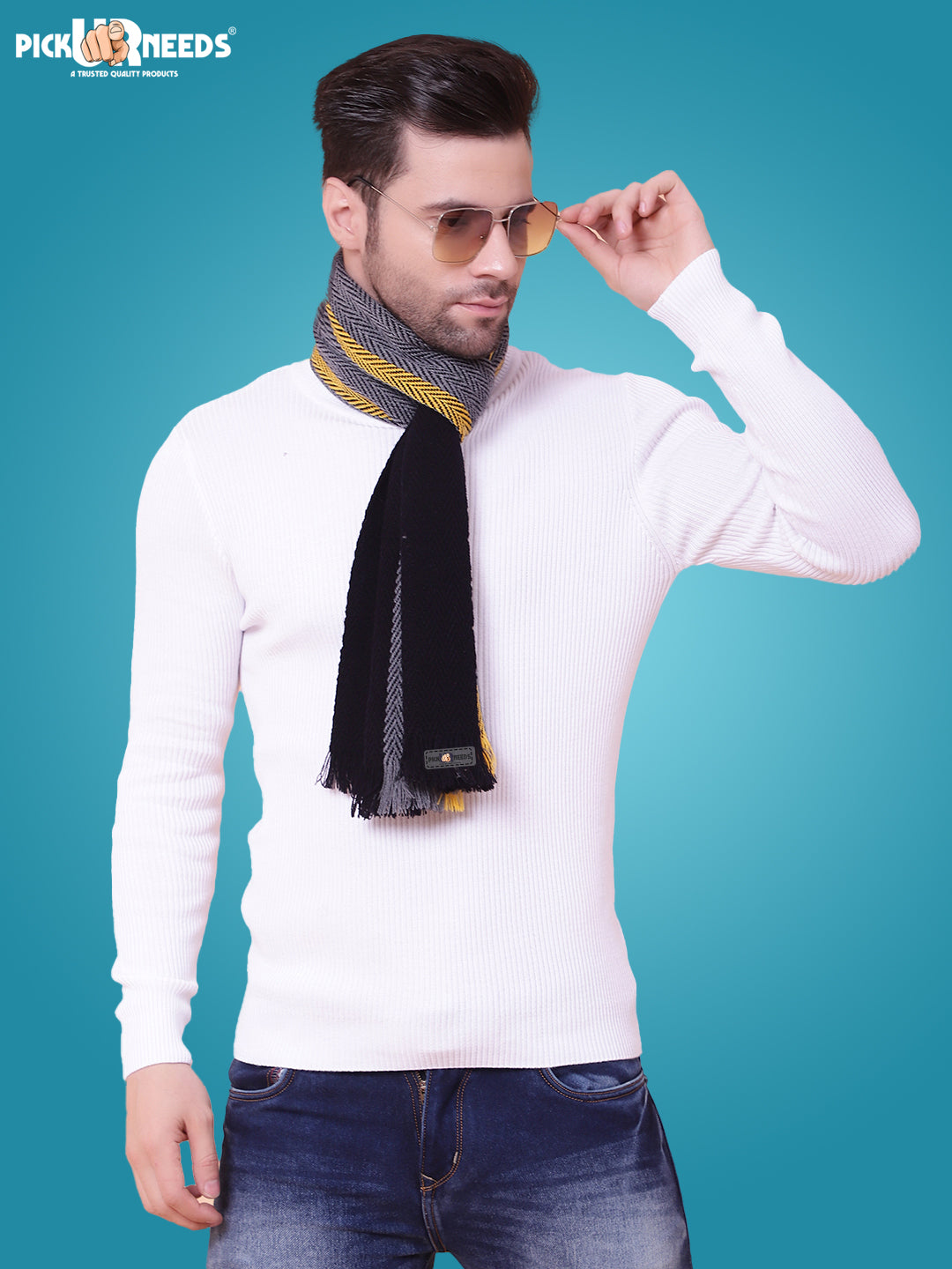 Pick Ur Needs Premium Men's Warm And Stylish Woolen Muffler With Multicolour Stripes And Stylish Tussles Ends