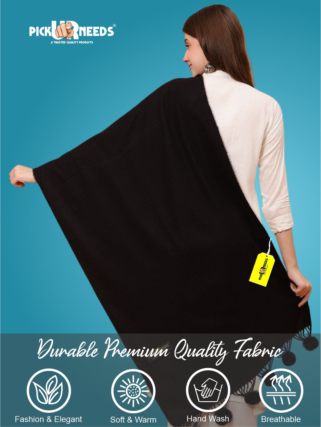 Pick Ur Needs Premium Women’s Wool Blend Scarf Soft Woolen Shawl Winter Stole with Tassels & Pom Poms