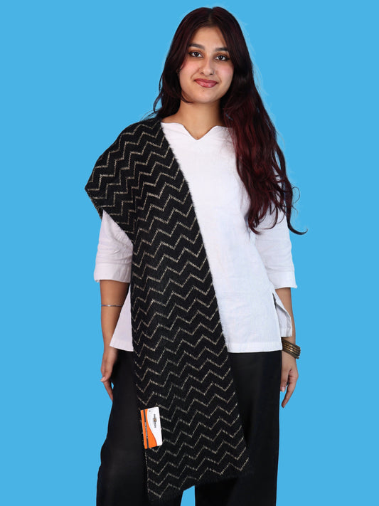 Pick Ur Needs Premium Woolen Winter Muffler with Gold Zigzag Pattern | Soft, Warm & Stylish Scarf for Women