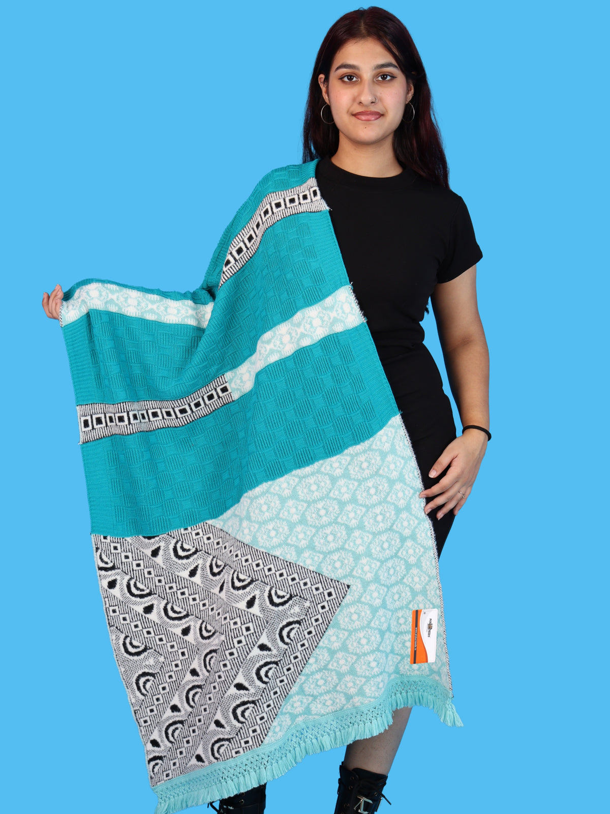 Pick Ur Needs Winter Girls & Womens Woolen Shawl, Soft Warm Printed Wrap with Elegant Pattern & Fringe Border