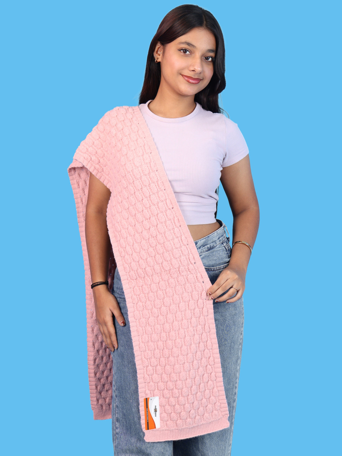 Pick Ur Needs Women and Girls Knitted Winter Muffler, Textured Woollen Scarf with Elegant Woven Pattern, Soft Warm Lightweight Neck Wrap