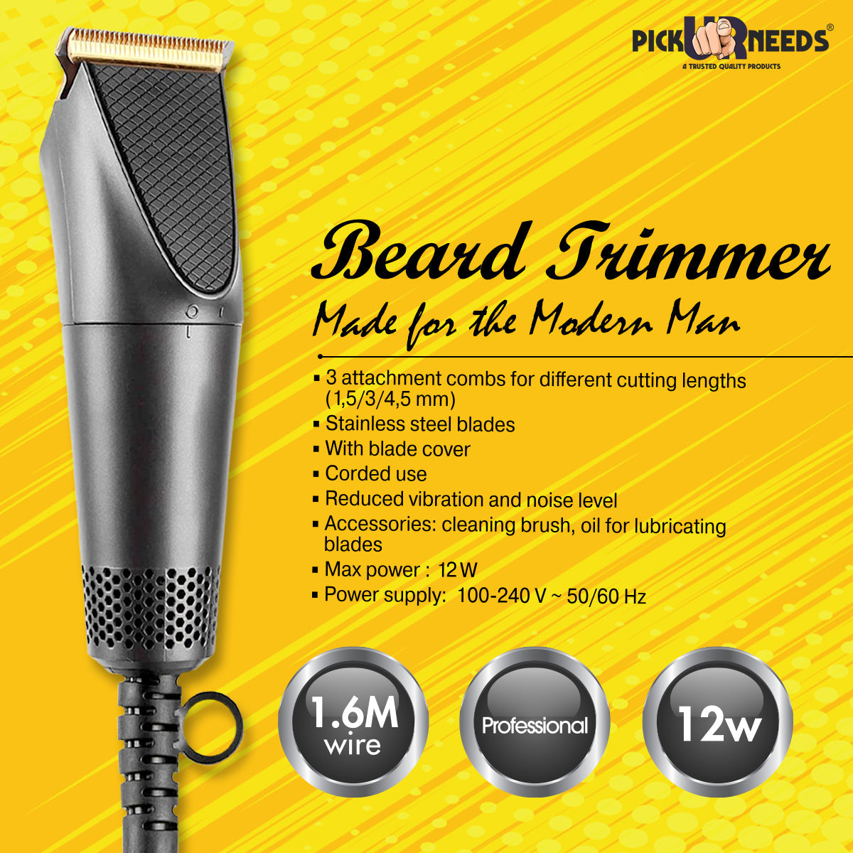 Pick Ur Needs Professional High Quality Hair Clipper Advanced Shaving System Runtime: 120 min Trimmer for Men