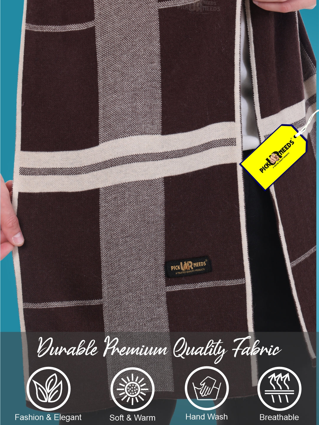 Pick Ur Needs Men’s Woolen Muffler Stylish Checked Soft & Warm Wool Blend Winter Scarf Hand Washable Neck Wrap