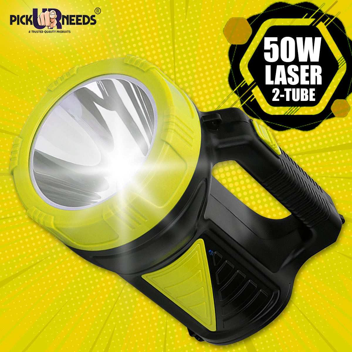 Pick Ur Needs Solar Rechargeable LED Torch Light with Lantern | Dual Light Modes (Low/High) | 4H Charging, 6H Backup | 2500mAh Battery | Portable Emergency Camping Light