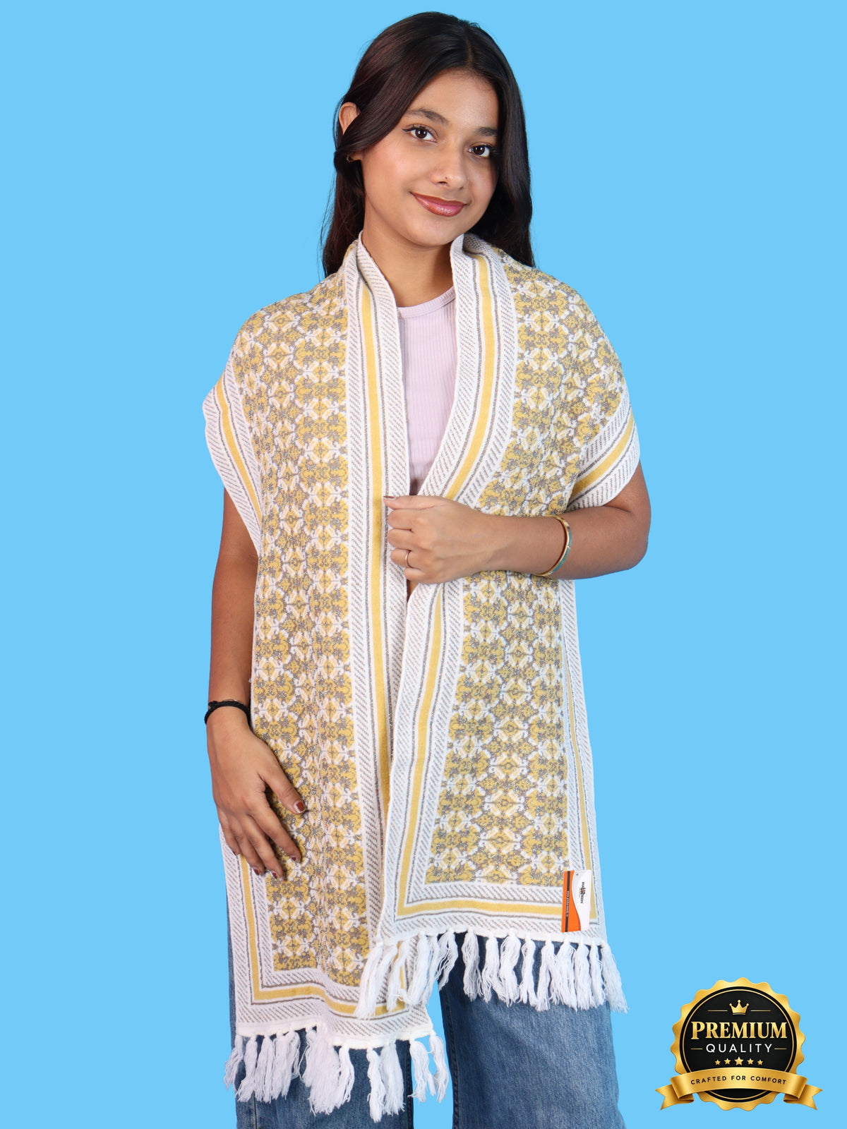 Pick Ur Needs Womens & Girls Super Soft Knitted Woolen Muffler Warm Winter Neck Scarf with Elegant Printed Design & Tassels