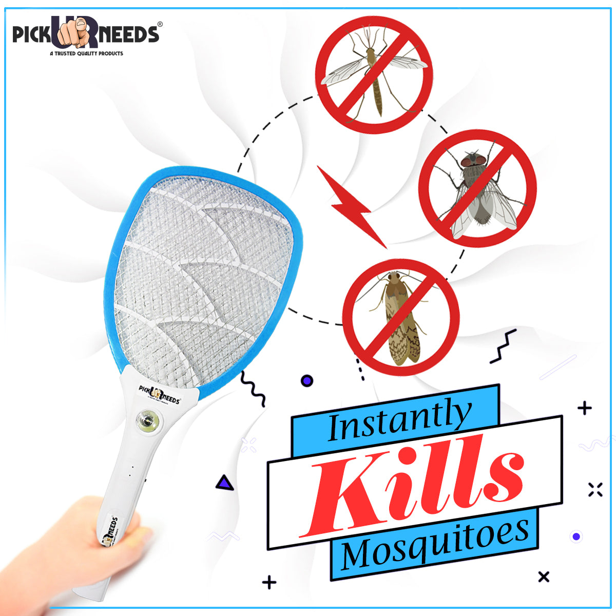 Pick Ur Needs Mosquito Racket Bat Rechargeable Anti Electric Insect Killer Racquet Bat | Fly Swatter with USB Charging
